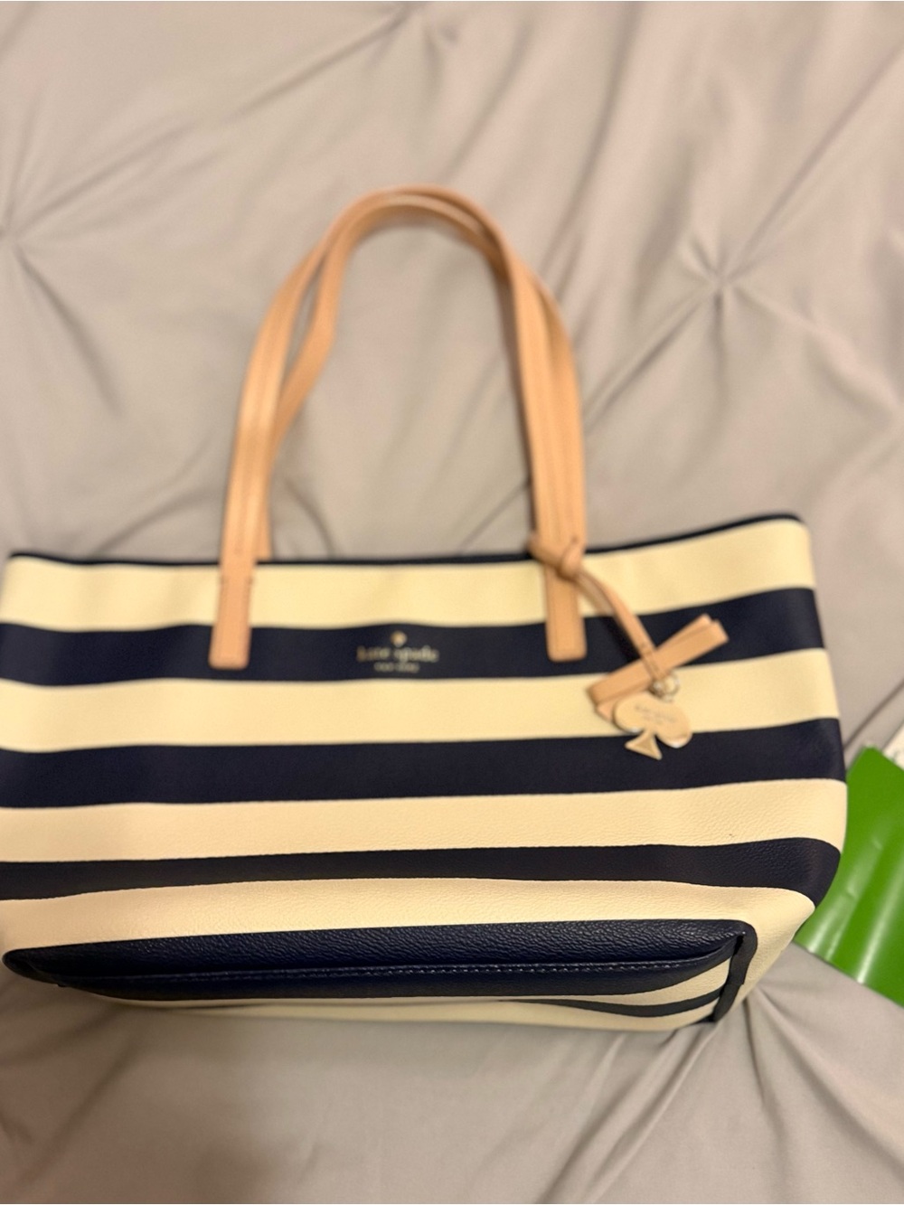 kate spade Navy and Cream Striped Tote with Tan Handles